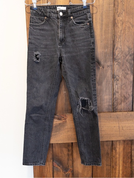 Zara Denim - Zara Washed Black Gray High Rise Distressed Denim Stretch Jeans 4